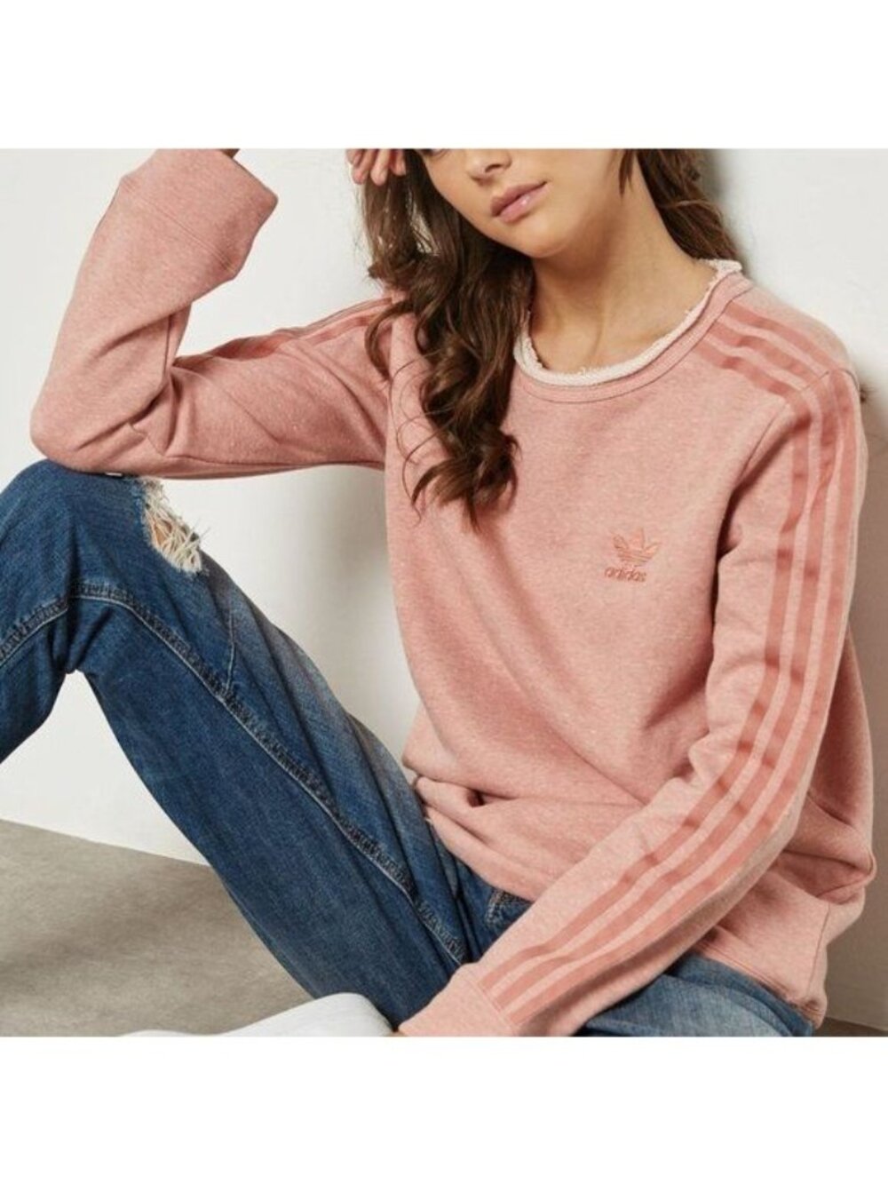 Adidas Originals Raw 3 Stripe Logo Essential Sweatshirt